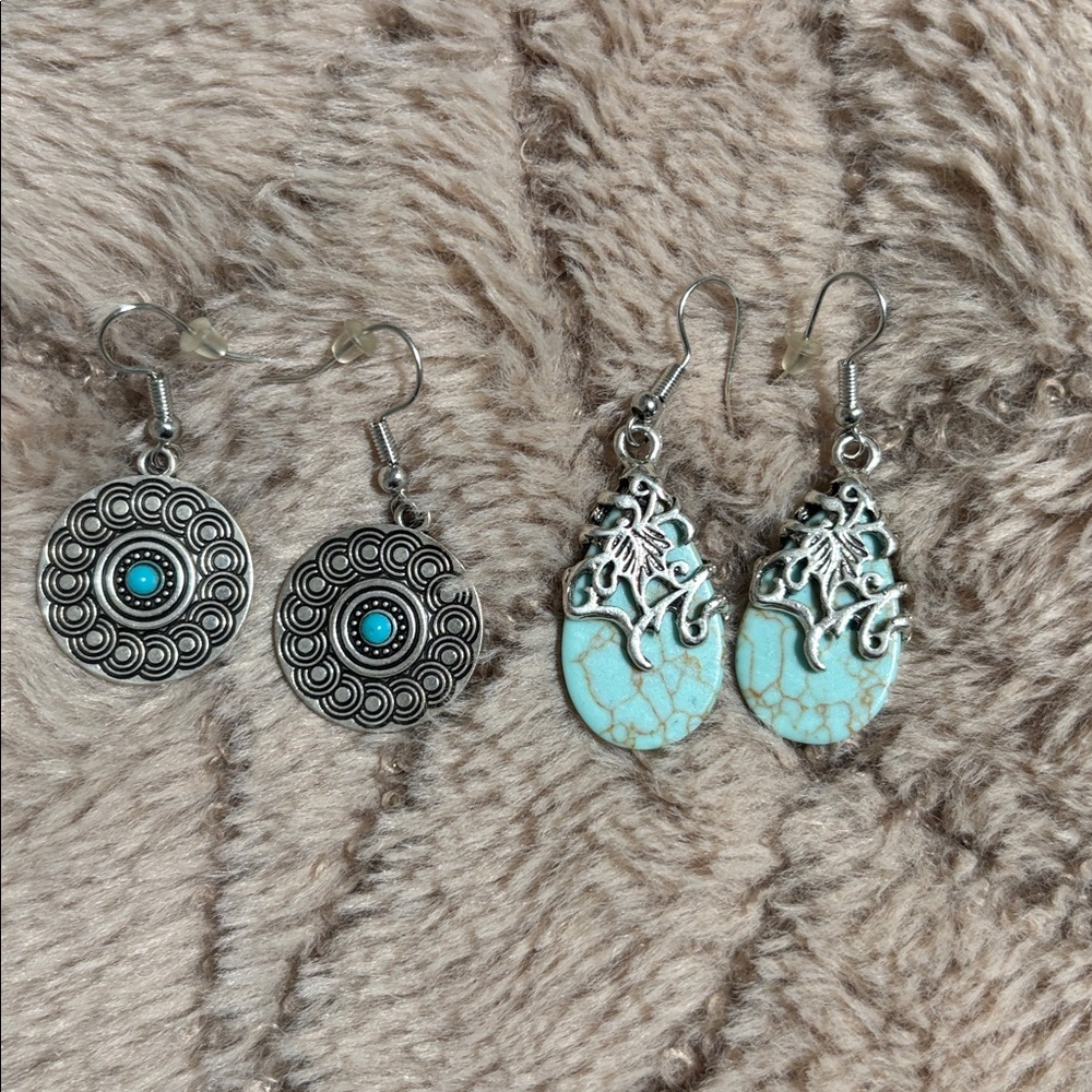 Faux Silver and Turquoise Earrings (2 pairs) (bundle)